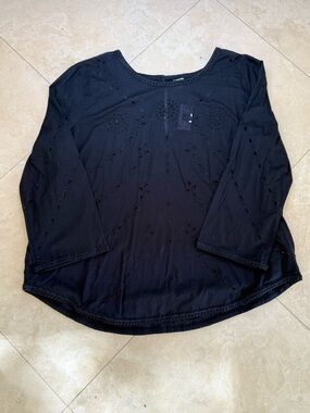 Gap Sheer Black Eyelet Embroidered 3/4 Sleeve Blouse Top Size XL NWT